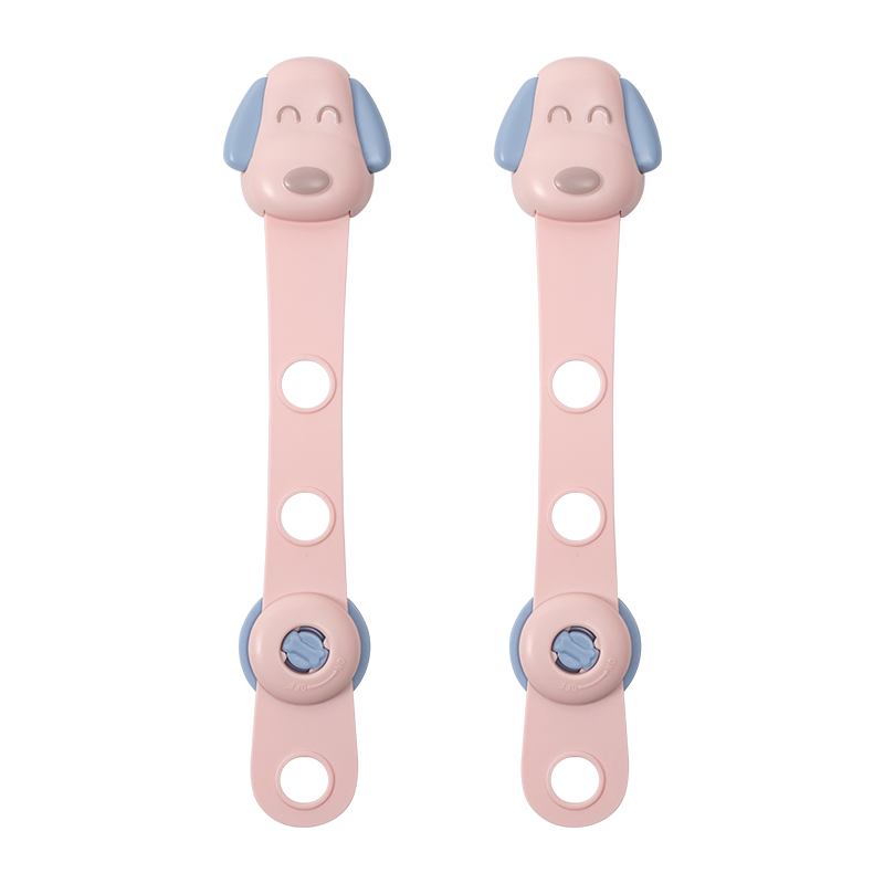 TIANSE Child Safety Long Lock Double Lock Buckle Baby Safety Protection Drawer Refrigerator Lock Refrigerator Sticker Cabinet Multifunctional Lock TS-5997 Pink Dog 2-Pack