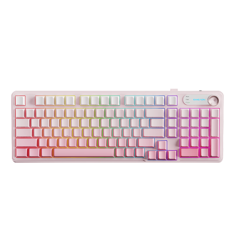 EWEADN V102 Ultra Wireless Keyboard, Office Bluetooth Tri-Mode, Mechanical Feel, Silent Membrane Keyboard, Compatible with Desktop Computers, Laptops, Tablets, Universal Peripheral, 99 Keys, Pink