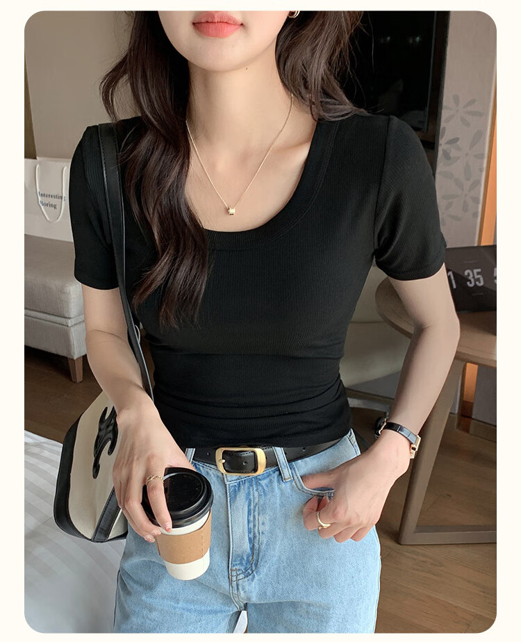 Langsha Women's Summer Ribbed Short Sleeve T-Shirt 2025 New Slim Fit Crew Neck Top Outerwear 15