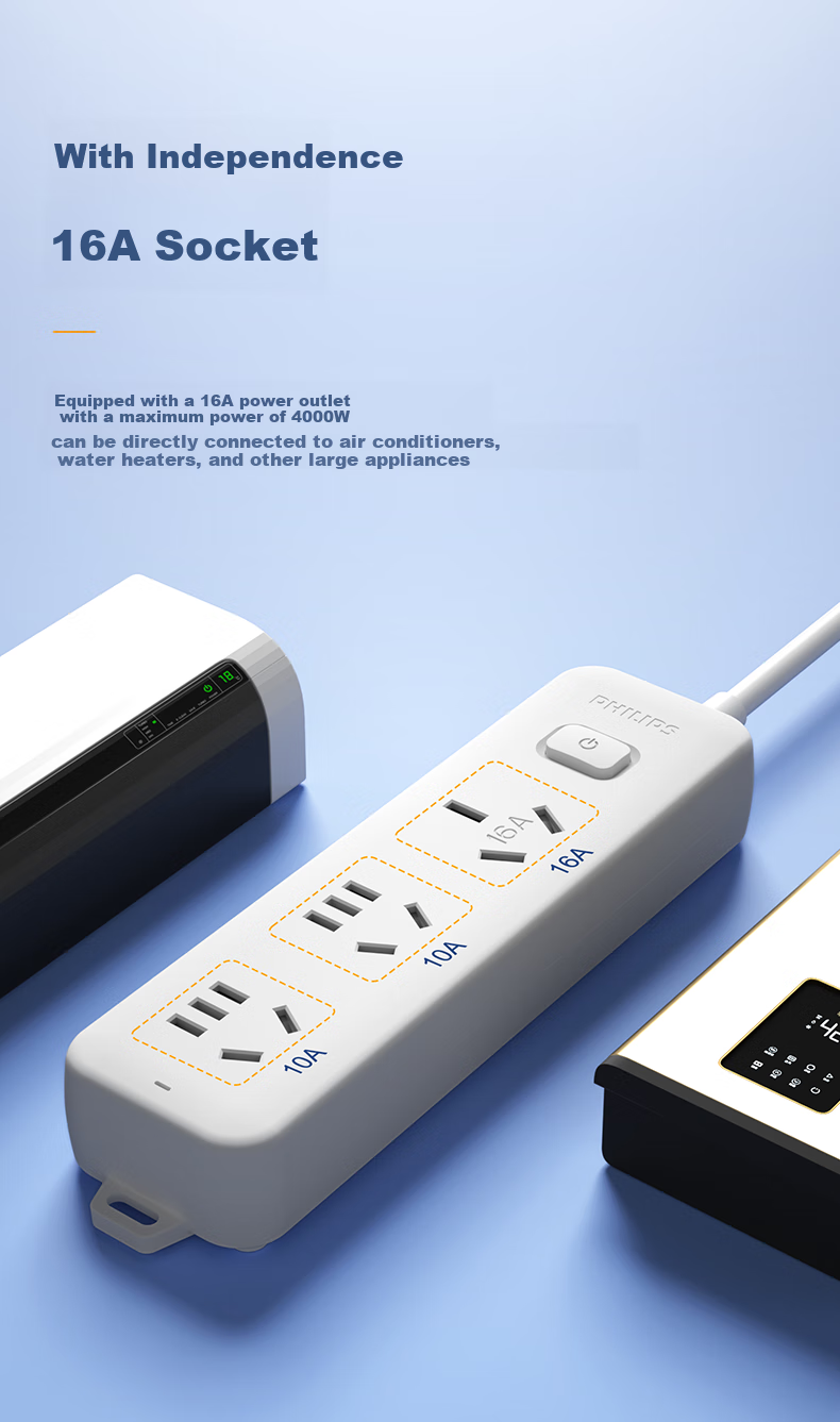 PHILIPS 16A High-Power Socket, 2 Outlets, 0.2 Meters, for Air Conditioner/heater, Power Strip/power Bar/extension Cord 5
