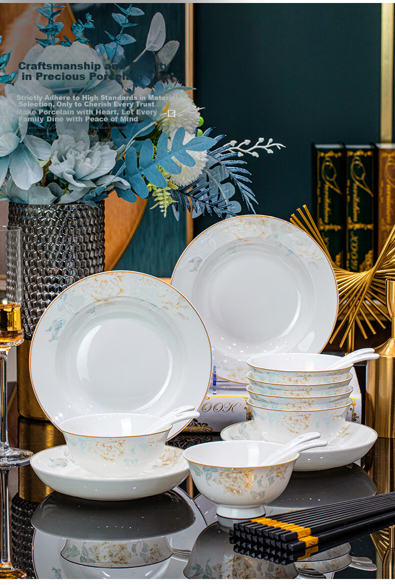 Yichen Jingdezhen Ceramic Bowl And Plate Dinnerware Set, Complete Tableware Set for Home Use, 2026 New Stylish Design, Bowls And Chopsticks, Housewarming Gift 6