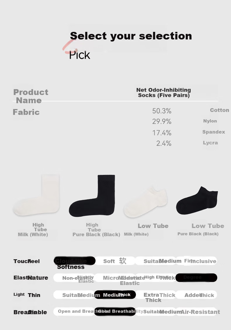 HeyBetter Adult Deodorant Socks, Mid-Calf Length, Antibacterial, Odor-Resistant, Breathable, 5 Pairs, Light Tube Pure Black (Black), One Size Fits All (2XL) 13