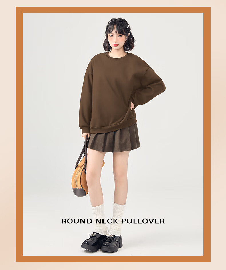 Jeanswest Women's Crew Neck Sweatshirt 2025 New Autumn Winter Fleece Lined Petite Oversized Loose Pullover Without Hood 4