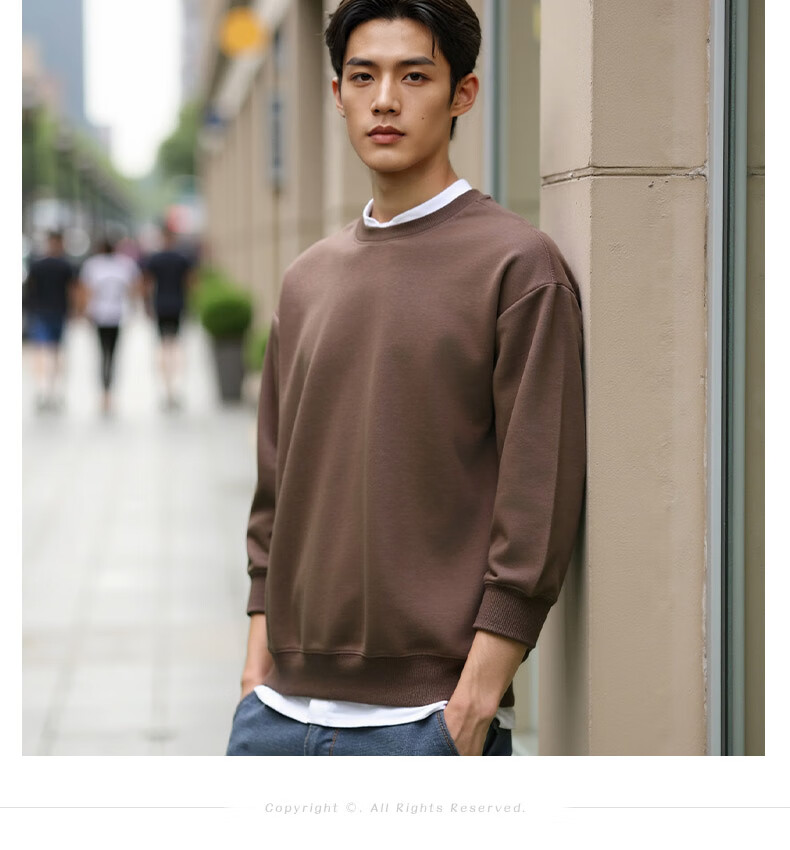 ROMON Men's Sweatshirt Spring and Autumn Milk Silk Heavyweight 300G Casual Fashion Loose Long Sleeve Basic Shirt for Men 5