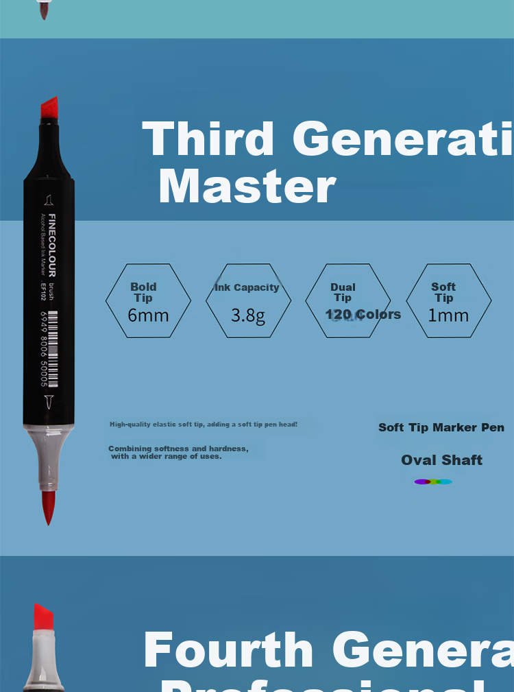 FINECOLOUR Second Generation Dual-Tip Markers, Standard 120 Colors Set, Alcohol-Based Watercolor Pens for Students, Drawing And Design, Watercolor Pens for Art Education And Painting 3