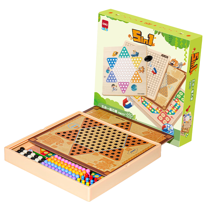 Deli 5-In Magnetic Chess, Ludo, Go Multi-Functional Board Game, Birthday Gift for Boys And Girls, Holiday Back-To Toy YW217