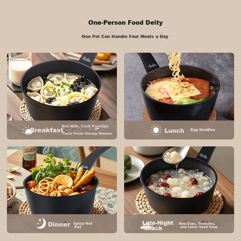 Feishile Ceramic Non-Stick Milk Pot 18cm, Household Ceramic Cookware for Single Serving, Baby Food Pot, Breakfast Noodle Pot