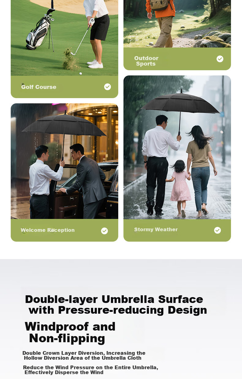Riquanshi Long-Handle Umbrella, Large Size, Reinforced And Thickened, Durable, Windproof And Rainproof, Golf Umbrella, Straight Handle, Double-Person Black Umbrella for Me 2