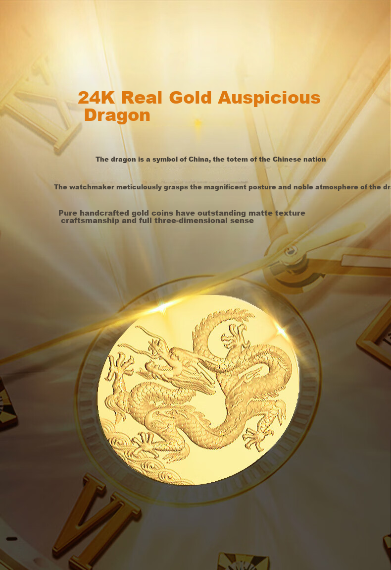 ROS DN (ROSDN) Auspicious Dragon Fortune-Bringing 999 Pure Gold Coin Calendar, Waterproof Fully Automatic Mechanical Men's Watch, Birthday Gift for Men, Present for Husband 2
