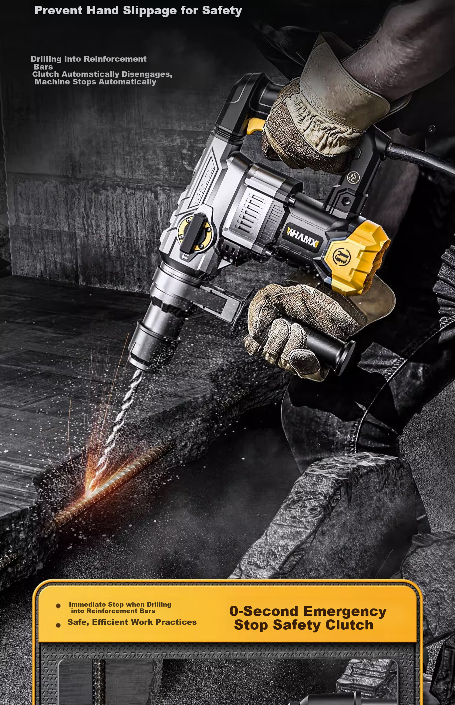 Weimeng Electric Hammer And Pickaxe Dual-Use High-Power Impact Drill for Concrete, Safety Clutch Industrial Grade M-DC 15