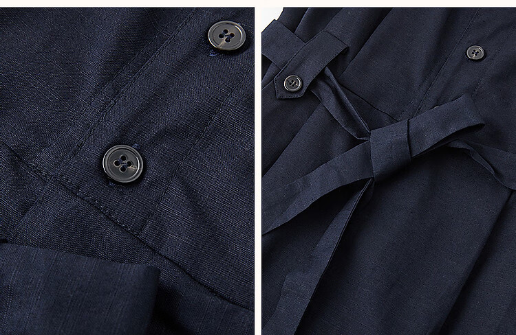 Dme [Smooth Linen Cotton Bamboo Blend] Summer Elegant Office Wear Lapel Tie Three-Button Short-Sleeve Women's Dress 4