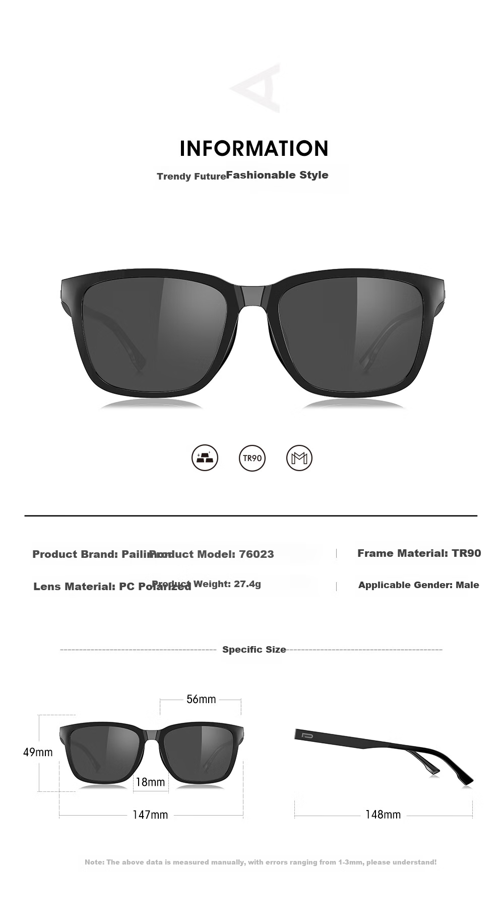 PARIM Men's Fashionable Square Sunglasses, UV Protection Polarized Glasses for Driving, Trendy Sunglasses 76023 8