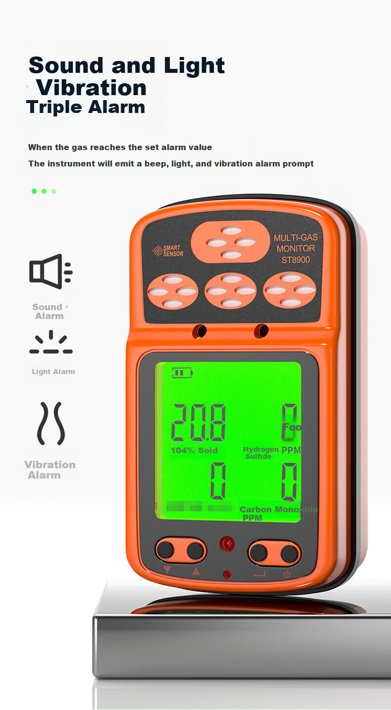 Xima ST8990 Four-In Gas Detector, Pump-Suction Explosion-Proof Gas Alarm, Industrial 8