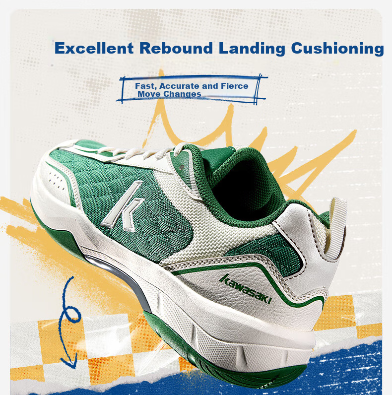 KAWASAKI Badminton Shoes for Men, Boundless Shock Absorption, Non-Slip, Breathable, Sports Running Training C32012 Green 38 6