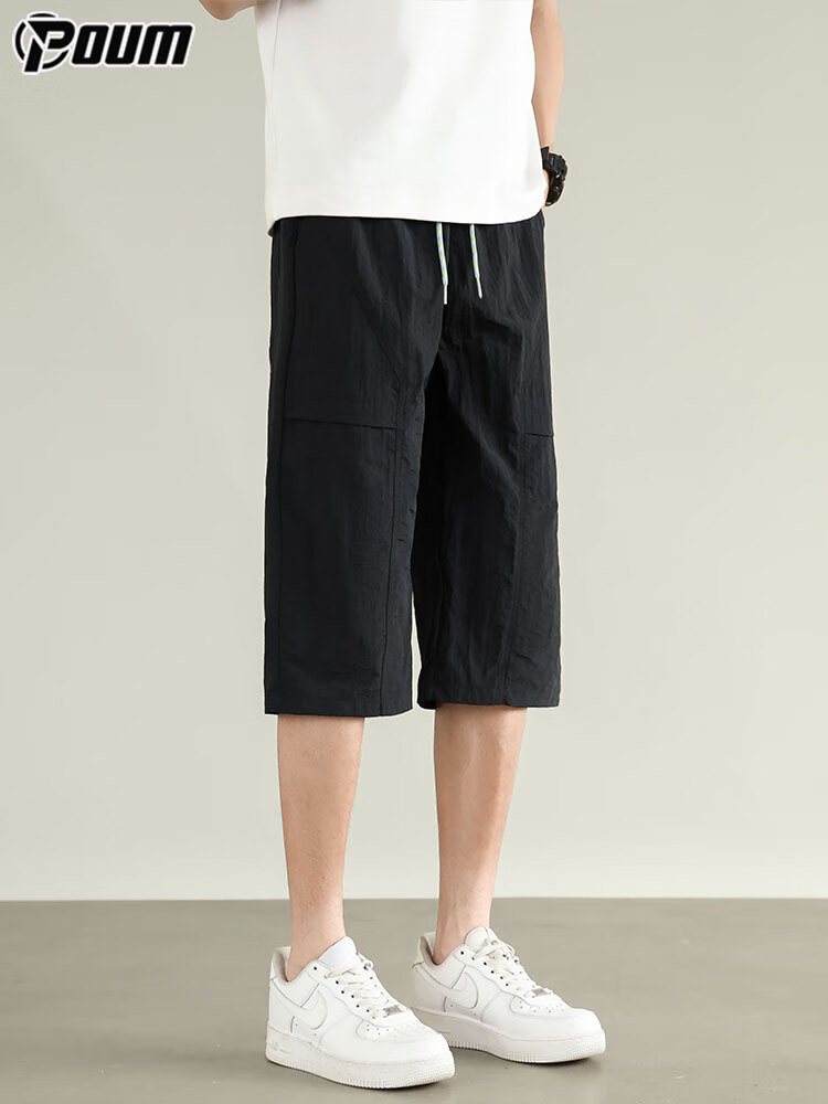 POUM Ice Silk Trendy Brand Three-Quarter Length Pants for Men, Summer Style, Casual American-Style Sports Quick-Dry Shorts, 0003 Coffee Color, 2XL 8