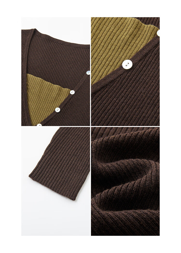 MT Butter Canelé Autumn Vintage Two-Tone Layered Wool Blend Short Knit Sweater for Women 7