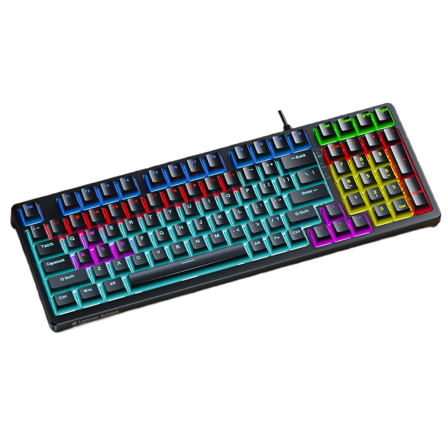 Lenovo GK10 98L Mechanical Keyboard, Full Hot-Swappable, 20 Backlight Effects, Gaming And Office Computer Keyboard, Aurora Series Wired 98-Key Layout, Black with Mixed Blue Switches