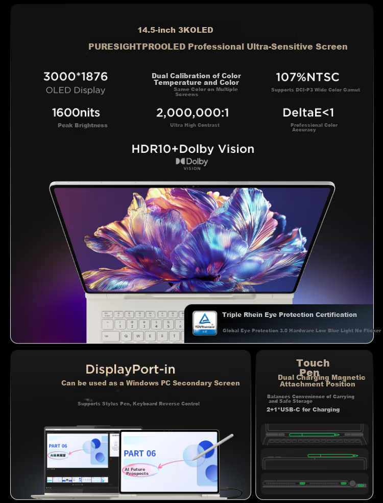 Lenovo YOGAPadPro14.5AI Yuan Qidian [Zhang Linghe's Same Tablet], High Anti-Reflective OLED 3K True Color Display, 16+512GB Light Sea Blue [Including Pen + Keyboard] 2