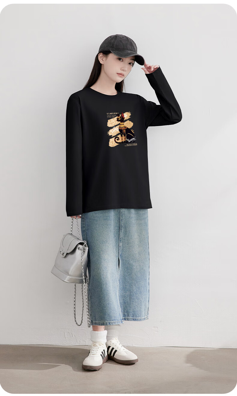 Warrior Pure Cotton Long-Sleeve T-Shirt for Women, New Spring 2026 Style, Simple Outdoor Loose-Fitting Fashionable High-End Casual Clothing 7