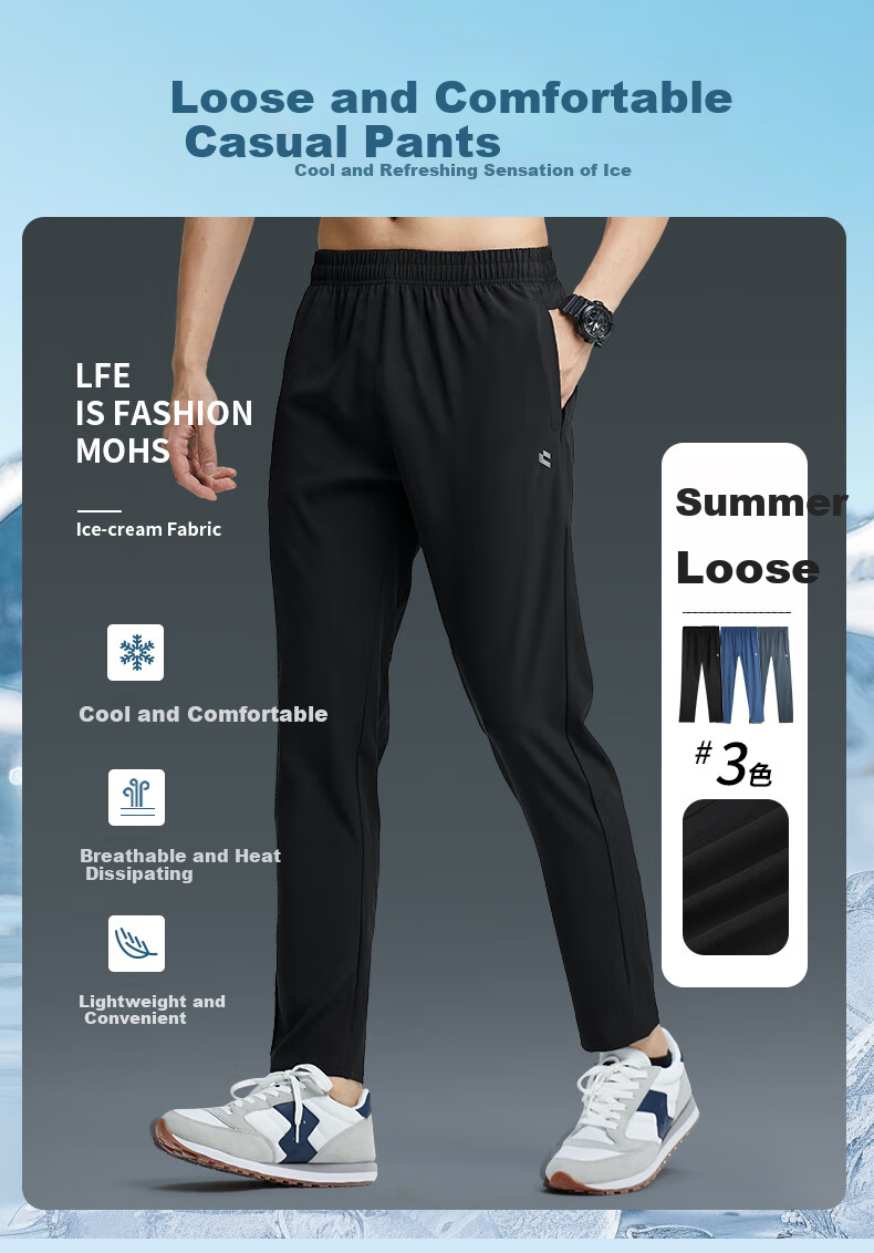 BURUITE Men's Summer Sports Pants Ice Silk Quick-Dry Lightweight Casual Fitness Running Loose Cropped Woven Pants for Physical Exam 1