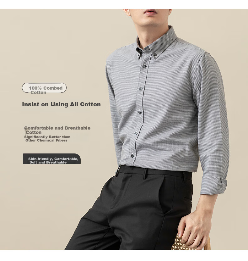BLACKMONDAY Houndstooth Plaid Shirt for Men, Pure Cotton Brushed Long-Sleeve All-Cotton Wrinkle-Resistant Formal Business Casual Shirt 1