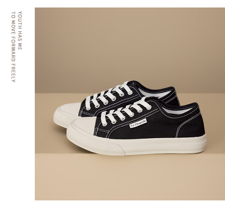 La Chapelle Women's Canvas Shoes Casual Soft Sole Lightweight Sneakers A101BR Black Size 37 19