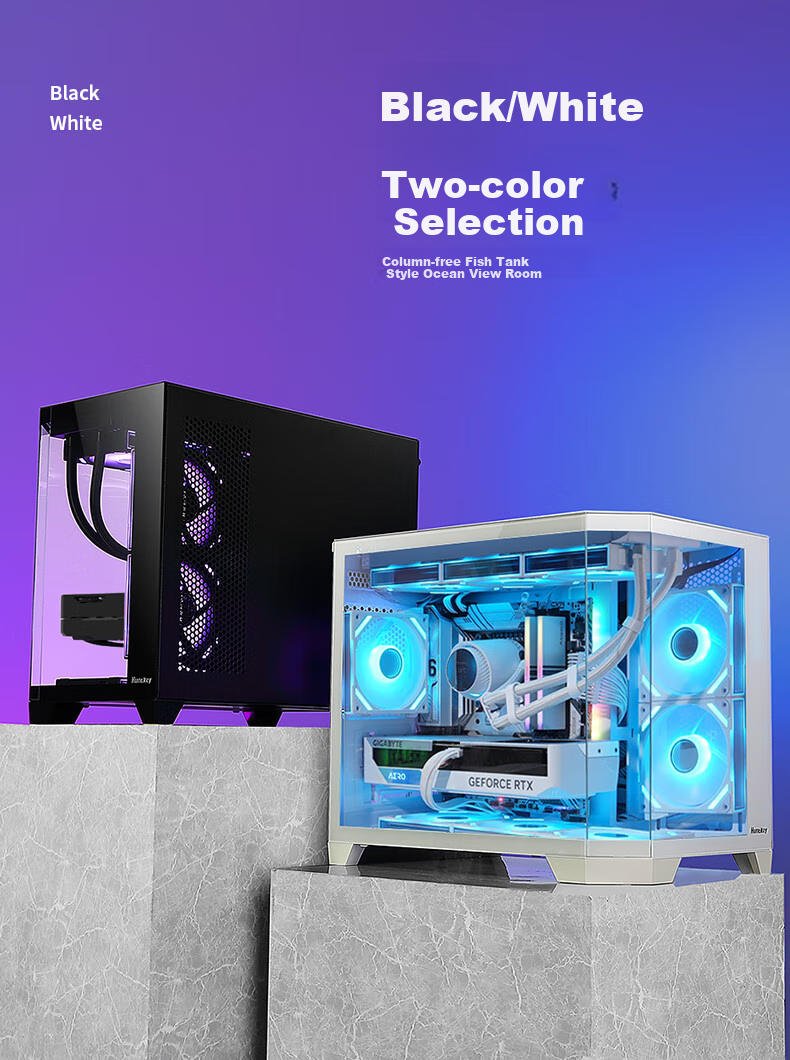 Huntkey S960 Storm X Ice Blade Edition Black Panoramic View Seaside Case (Three-Sided Tempered Glass Panel/Left And Right Zones/360mm Water Cooling/9 Fan Positions/MATX Motherboard) 2