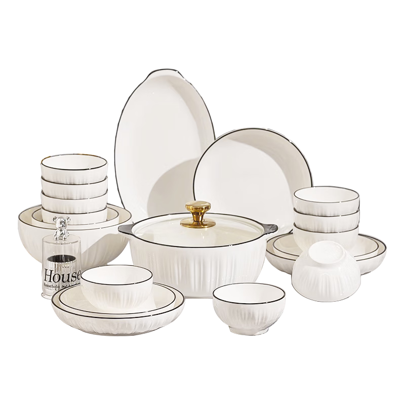 LOOKING HOME 62 Underglaze Color Bowl And Plate Dinnerware Set for Home, Nordic Style Ceramic Bowls And Plates with Chopsticks, Wedding Gift Tableware Set