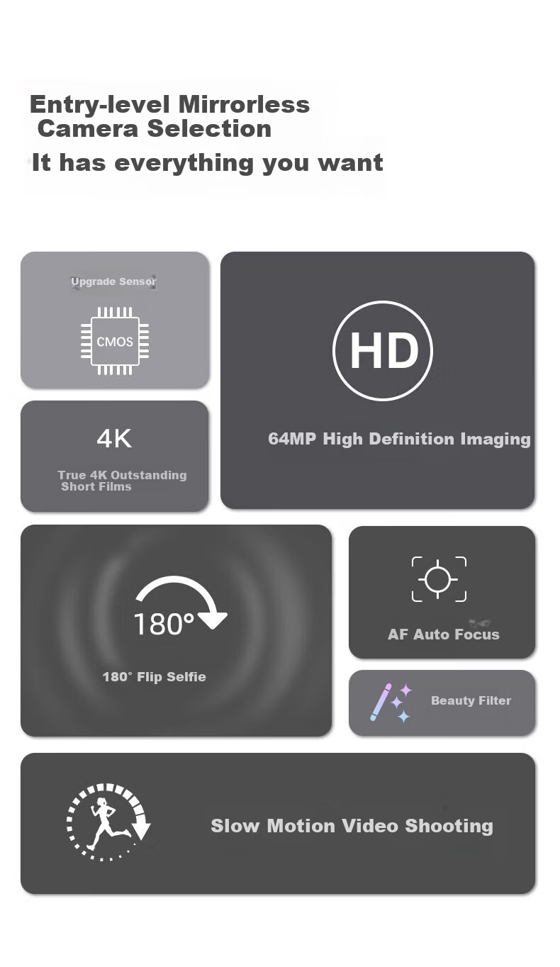 CAIZU 64 Million Pixel Digital Camera Selfie Flip Screen Mirrorless Camera Entry-Level Student 4K Recording Alternative CCD Camera Birthday Holiday Gift 1