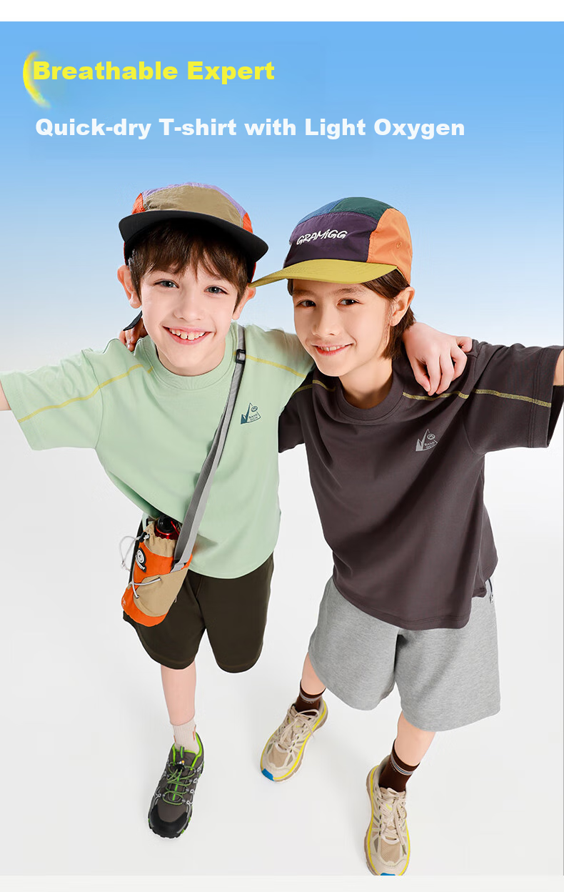 BANDOCIN Boys' Summer Short-Sleeve T-Shirt, 2026 New Style for Older Children, Sports Quick-Dry Top, Twilight Purple-Gray, Size 120 1
