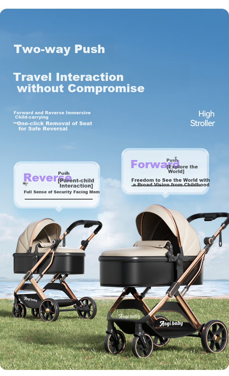 ANGI BABY Stroller: Reclining And Sitting Positions, Lightweight Foldable, High Landscape View, Reversible, Shock-Absorbing, 3C Certified, Suitable for Newborns 6