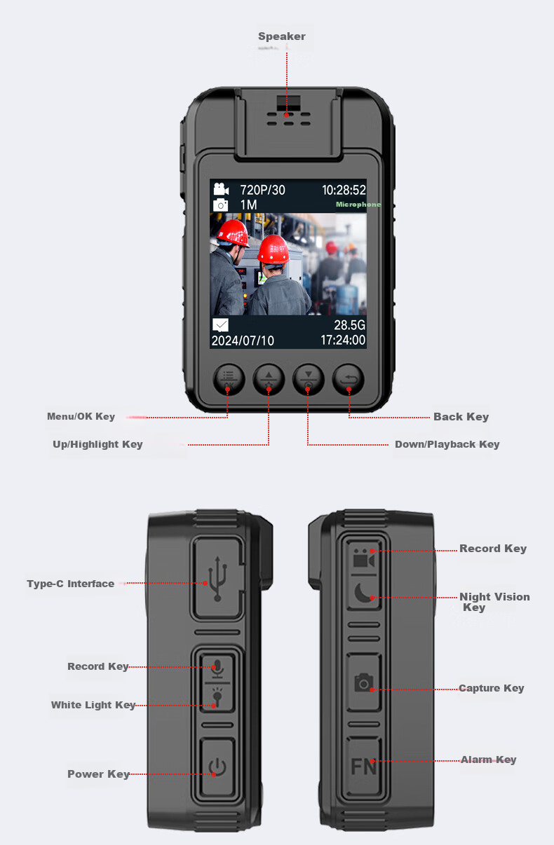 Lenovo Body Camera, High-Definition Mini Portable Chest-Mounted Audio And Video Recorder, Evidence Collection Camera DSJ-2Z 128GB 16