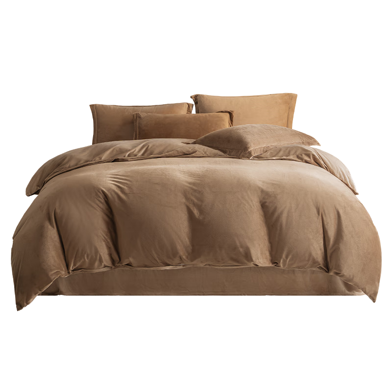 JD Original 145g Cloud Down Four-Piece Set, Class A Milk Velvet Soft And Skin-Friendly, Crystal Velvet Baby Bedding Set with Duvet Cover And Pillowcases, for 1.8m Bed 220*240cm, Mocha