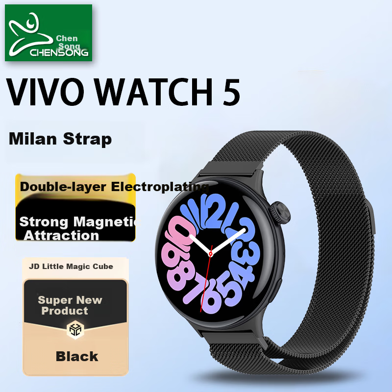 CHENSONG Compatible Magnetic Watch Band for Vivo/iQOO WATCH 5 Milanese Loop, Black