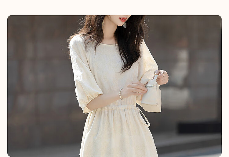 Demana Heavy Embroidered 3D Cutwork Summer French Style Lightweight Loose Mid-Length Women's Dress with Drawstring and Half Sleeves 5