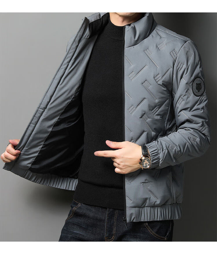 ROMON Men's Cotton Jacket Autumn Winter Business Casual Comfortable Stand Collar Cotton Coat Warm Outerwear 32207 Blue 4XL 22
