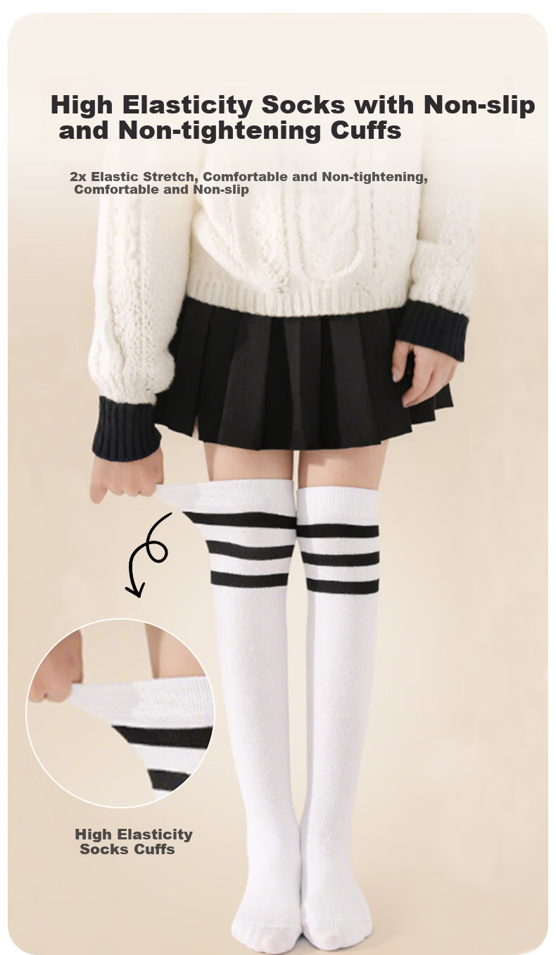 Aibaoshi Children's Socks, Preppy Style Long Socks, Student Soccer Socks, Mid-Calf Socks for Boys And Girls, Over-Knee Socks, 3 Pairs, 35cm T168 4