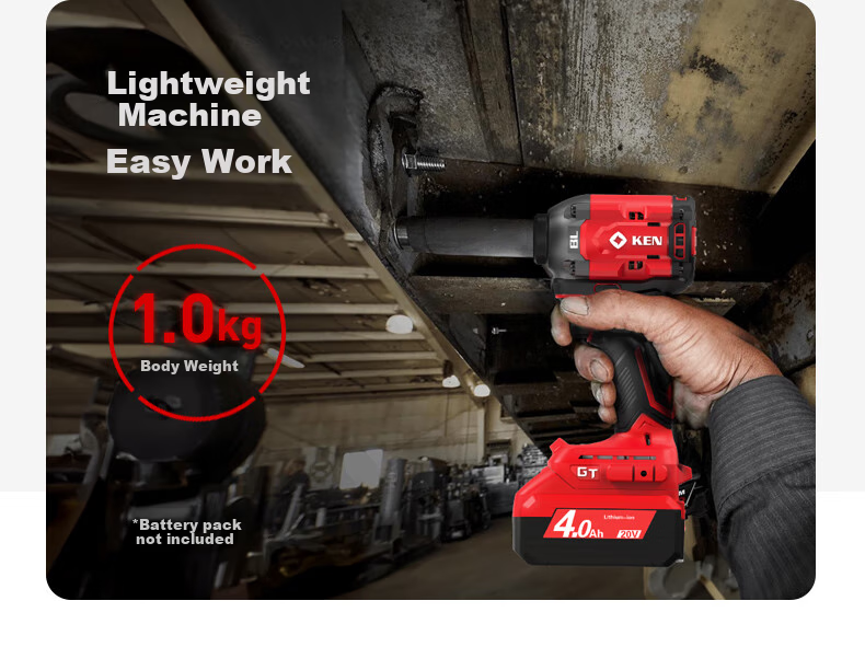 KEN Lithium-Ion Impact Wrench, 20V Brushless, 500 Torque, for Scaffolding Workers And Auto Mechanics, Electric Air Gun, 7520 Two Batteries One Charger 7