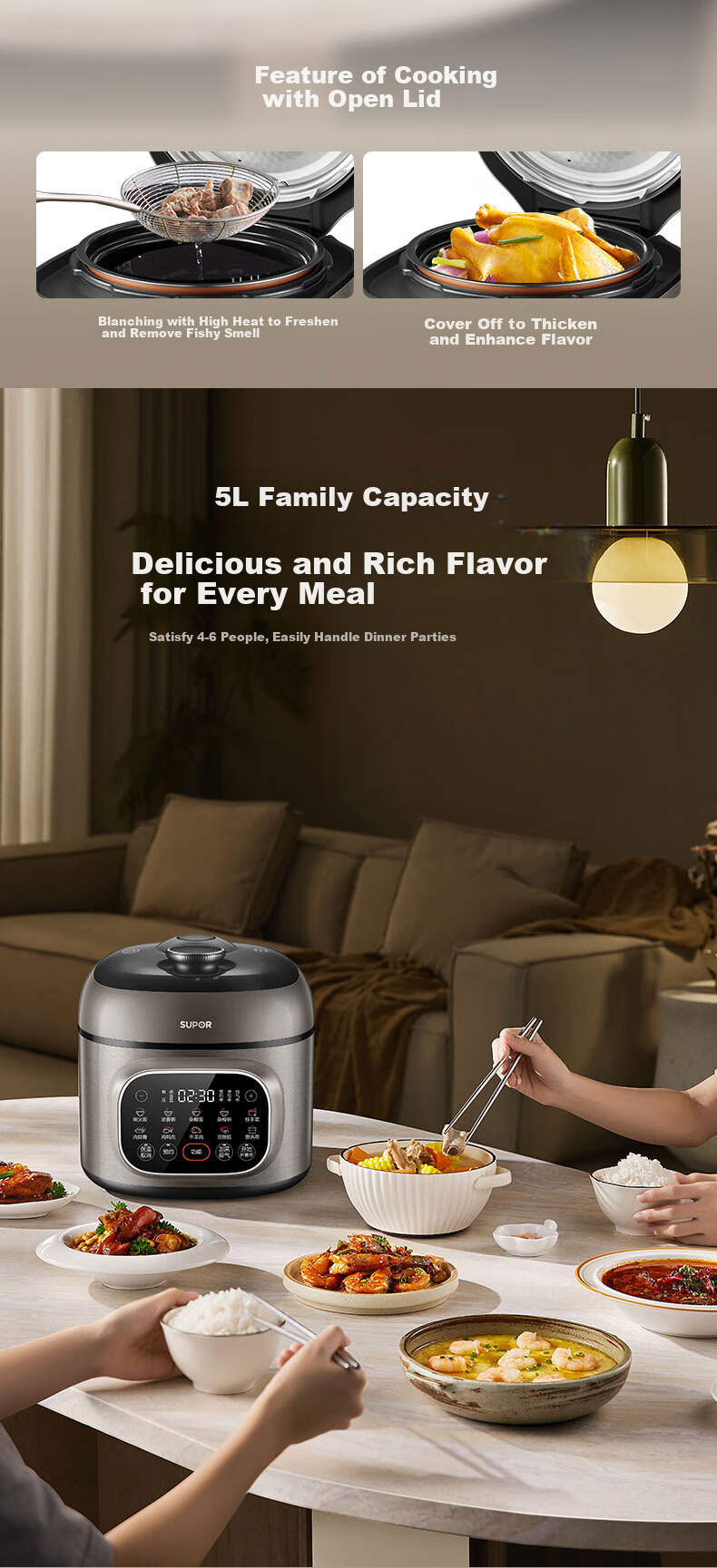SUPOR ZMD Anxin Series, Home Use 5L Smart Reservation Ball Pot, Large Capacity Electric Home Fully Automatic Multifunctional Rice Cooker, Electric Pressure Cooker SY-50FC525Q 12
