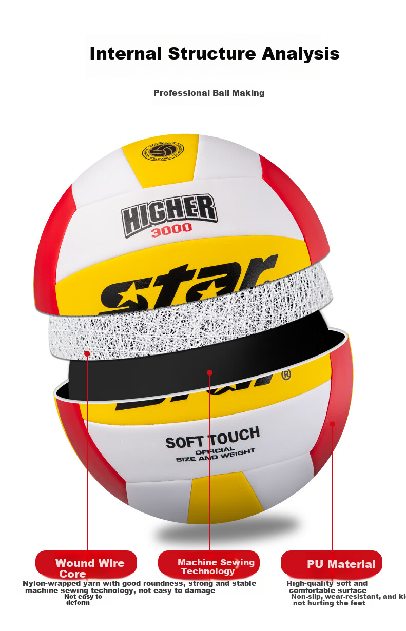 Star Volleyball Official Test Ball No. 5 for Youth And Adult Competitions, Training, Campus Use, Recommended Standard Ball VB855C-34 2