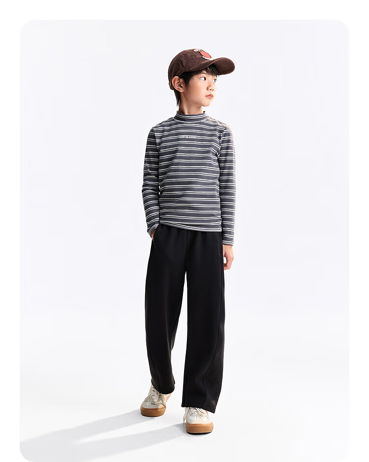 Annil Kids Long Sleeve T-Shirt 2025 Autumn New Stretch Base Shirt Gray Stripes 150 6
