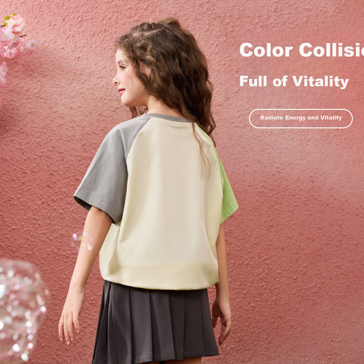 ASK JUNIOR Children's Short-Sleeve T-Shirt, Girls' Summer Wear, Big Kids Contrasting Color Breathable Undershirt, Half-Sleeve Top, Beige, Size 120 4