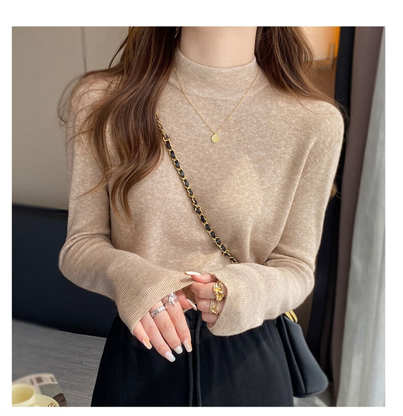 YUZHAOLIN Women's Half Turtleneck Base Shirt Autumn Winter 2025 New Knitted Lazy Style Soft Sweater Black 2