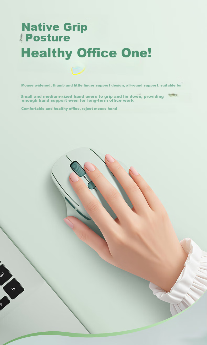 HP Engineer Ergonomic Mouse for Small And Medium Hands, Women's Mouse, Green, Wireless Bluetooth Dual Mode Office Mouse, Blue Shadow Sensor PAW3220 4