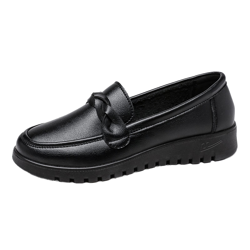 Huili Mom Shoes for Elderly, Comfortable Spring And Autumn, Suitable for Ages 50-60, Middle-Aged Women's Shoes, Soft Sole, Non-Slip Leather Shoes for Middle-Aged And Elderly, 0044 Black, Size 39