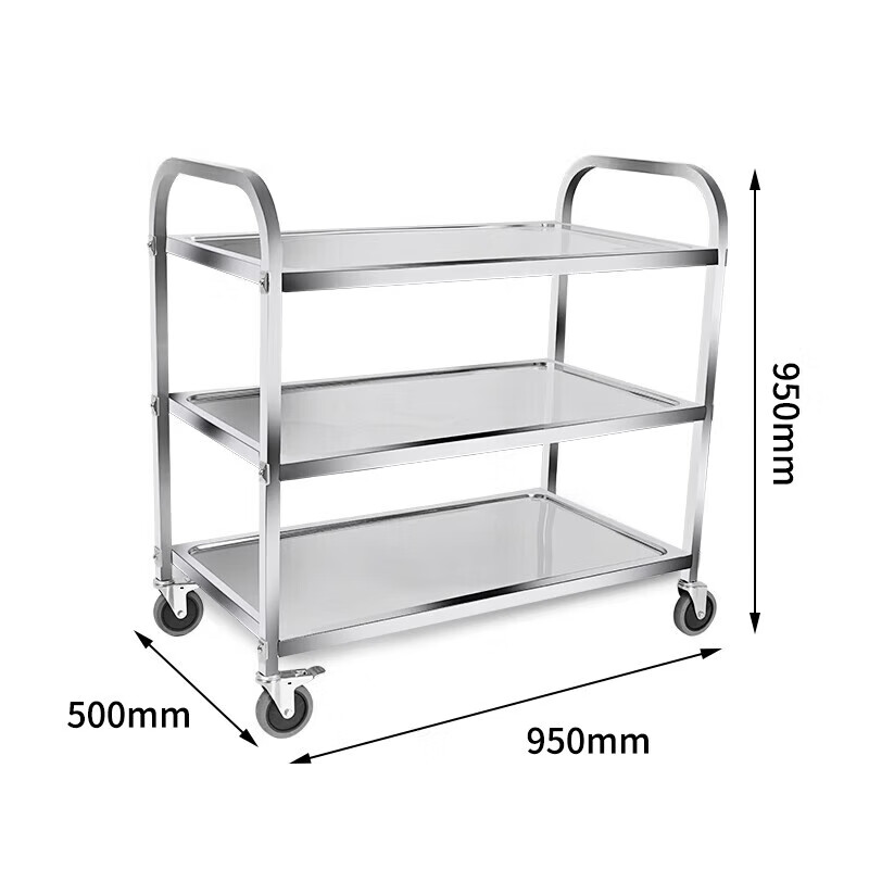 DSRAWMYT Stainless Steel Mobile Food Cart, Three-Tier Commercial Serving Cart, Dish Collection Cart for Restaurants, Hotel Serving Trolley 17