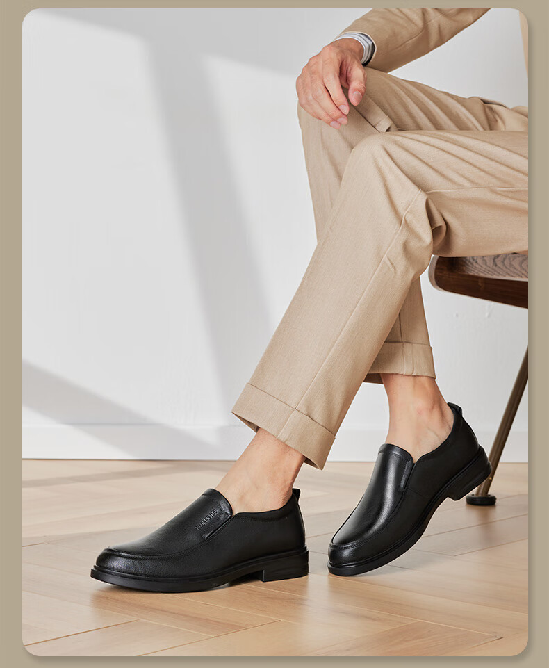 LAORENTOU Men's New First Layer Cowhide Breathable Non-slip Slip-on Middle-aged Business Casual Leather Shoes LA215 Black Size 40 9
