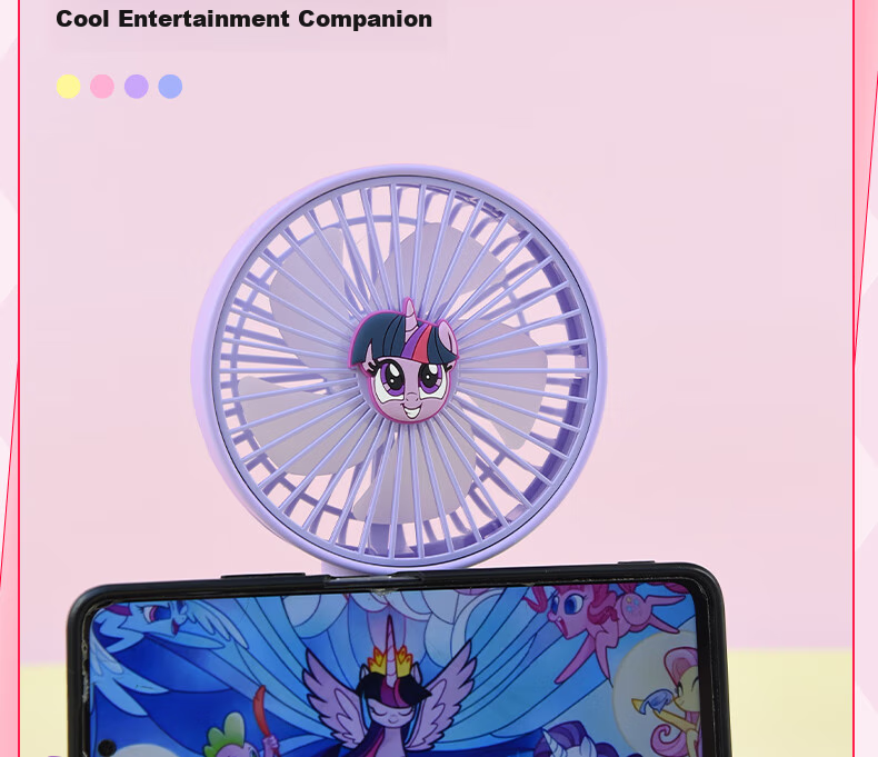 Ouliwen Small Fan, Desktop And Bed Handheld Quiet USB Rechargeable Low Noise Three-Speed with Base, Portable Mini High-Power Office Dormitory Fan, My Little Pony Blue 10