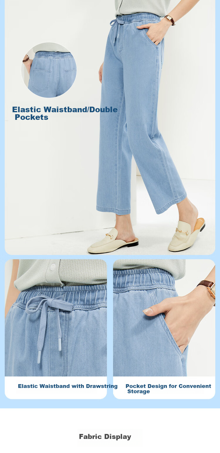 Giordano Women's Pants, Summer High-Tech Cool-Feeling Thin Jeans, Elastic Waist Straight-Leg Cropped Pants, 13425302 6