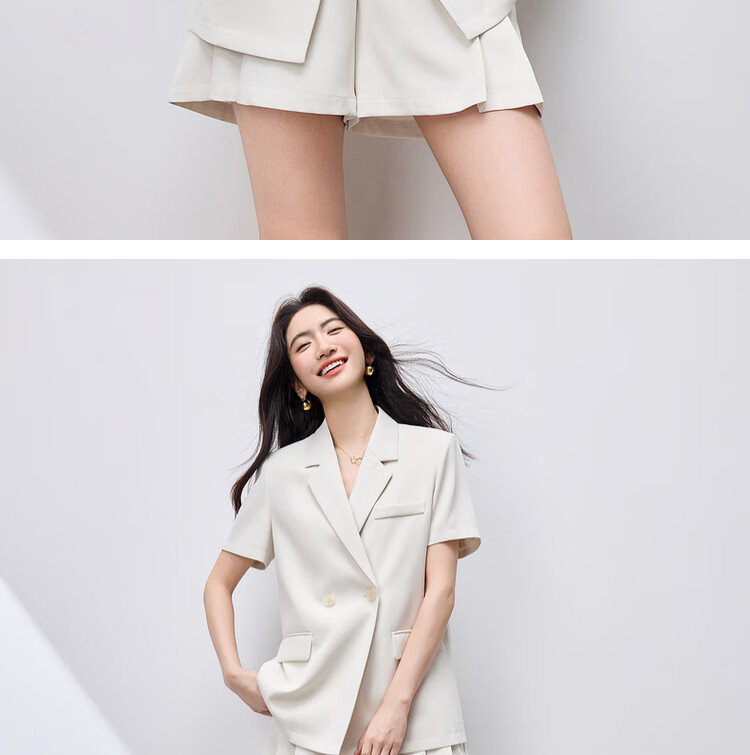Sentubila Urban Commuter Women's Summer Slim Fit Short Sleeve Blazer and Elastic Waist Shorts Two-Piece Set 21